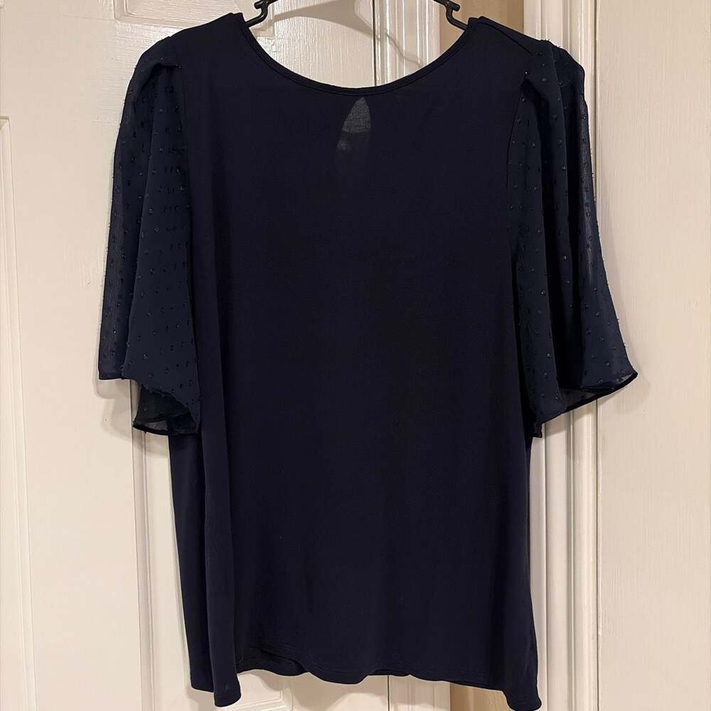 LOFT Navy Blue Swiss Dot Flutter Sleeve Blouse